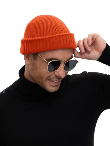 Wool Short Fisherman Beanie for Men Women Double Cuffed Skull Caps - color: 1pcs-orange