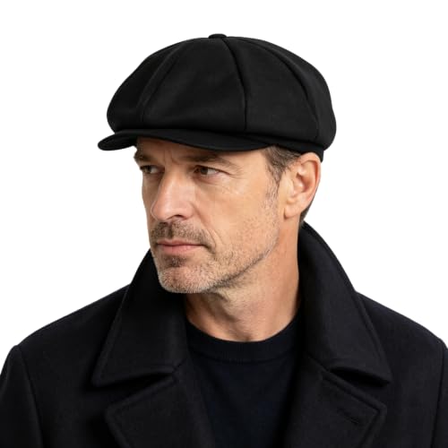 PURFUN Men's Classic 8 Panel Leisure Ivy Caps Vintage Thermal Baker Newsboy Flat Caps Golf Driving Cabbie Driver Peaked Hats - color: Black