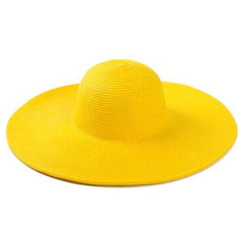 Big Beach Hats for Women Foldable Summer Wide Brim Packable Oversized Sun Hat Lady Girl Travel Straw Cap - color: Yellow