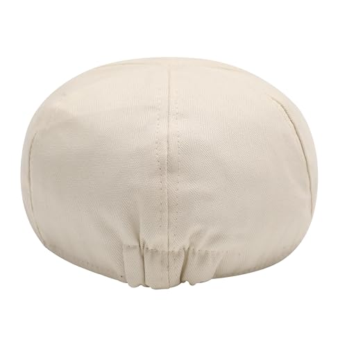 ZLYC Men Cotton Flat Cap Summer Scally Newsboy Beret Driver Hat - color: Plain Beige