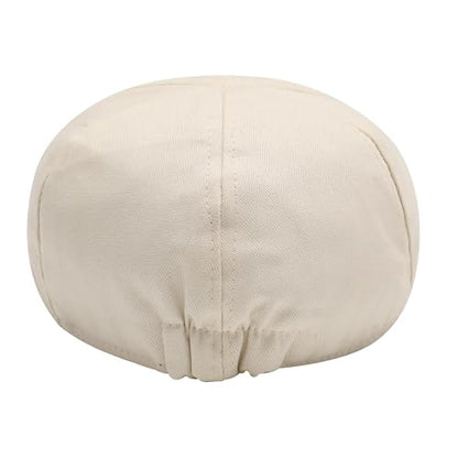 ZLYC Men Cotton Flat Cap Summer Scally Newsboy Beret Driver Hat - color: Plain Beige