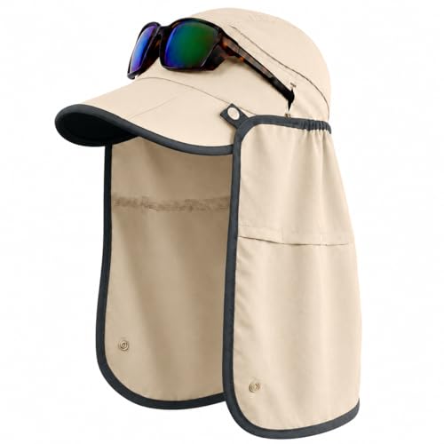 Palmyth Fishing Sun Hat with Detachable Neck Flap UPF 50+ Baseball Cap - color: Beige