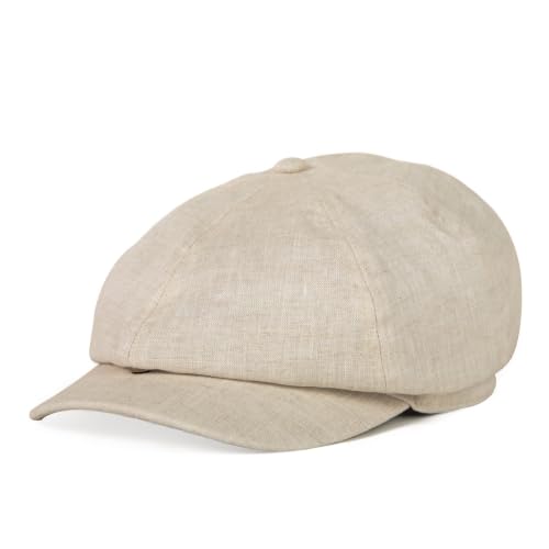 XL XXL Oversized 8 Panel Natural Linen Flat Cap Newsboy Hat Lightweight Summer Cooling Golf Outdoor Eco-Friendly - color: Beige(elastic), size: Medium-Large
