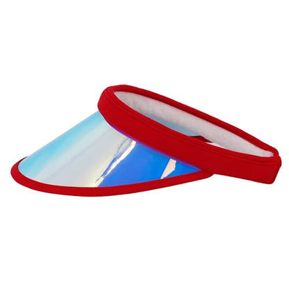Surkat Women Sun Visors Hologram Wide Brim Thicker Sweatband UV Protective Sportswear Visors Sunhat - color: Red Blue