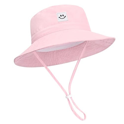Baby Toddler Sun Hat,Kids Summer UPF 50+ Foldable Beach Bucket Hat for Boys Girls Children - color: White & Pink 2pcs, size: 6-24 Months