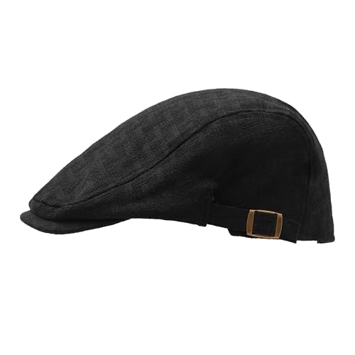 ZLYC Men Summer Flat Cap Scally Ivy Gatsby Newsboy Beret Driver Hat - color: Plain Black