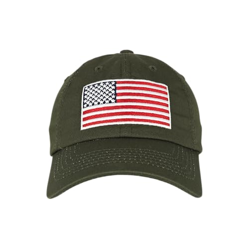 E BY ELIDAN USA Hat, Embroidered American Flag Baseball Cap for Men Women - color: Olive