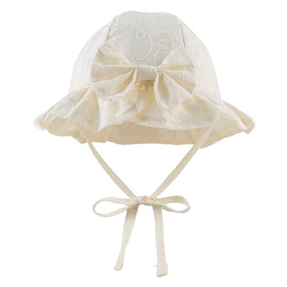 JANGANNSA Bow Baby Girls Summer Hat Flower Toddler Girls Sun Hat Cotton Breathable Infant Hat - color: Beige Bowknot, size: 0-3 Months