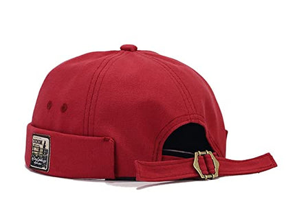 Mens Cotton Brimless Skullcap Sailor Cap Rolled Cuff Retro Beanie Hat - color: Red, size: One Size