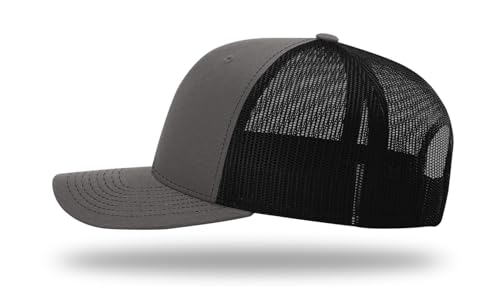Richardson 112 Trucker Hat - Premium Blank Baseball Cap, Adjustable Snapback Hat - Structured Six Panel Richardson Blank Hats - color: Charcoal/Black