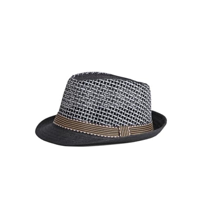 Straw Fedora Hat for Women Men Mesh Trilby Hat Panama Cuban Summer Beach Sun Outdoor - color: Black