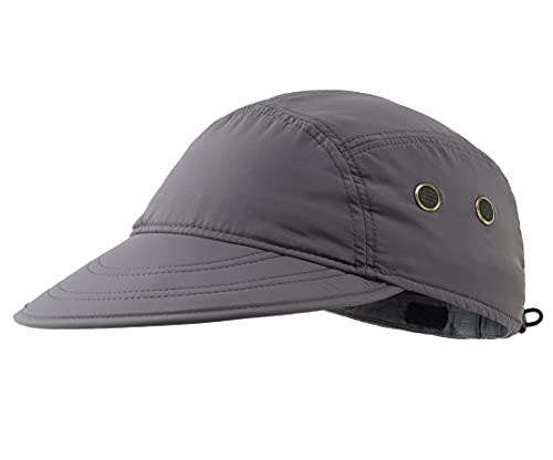 Connectyle Mens Foldable UV Protection Sun Hat with Removable Neck Flap Outdoor Adventure Sun Cap for Fishing Hiking Safari - color: Dark Grey