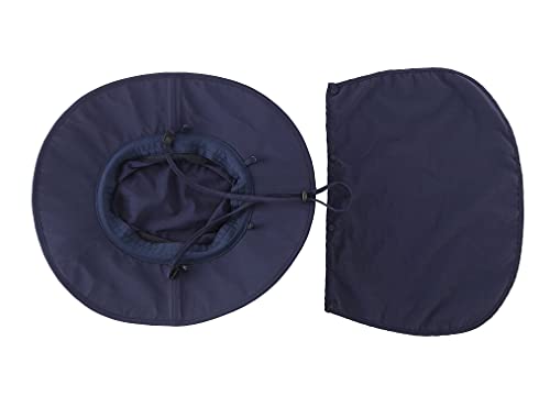 Home Prefer Outdoor UPF50+ Mens Sun Hat with Neck Flap Womens UV Protection Hat Wide Brim Safari Fishing Hiking Gardening Hat - color: Navy Blue