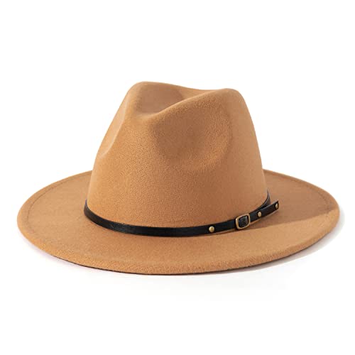 Lisianthus Women Belt Buckle Fedora Hat - color: Camel