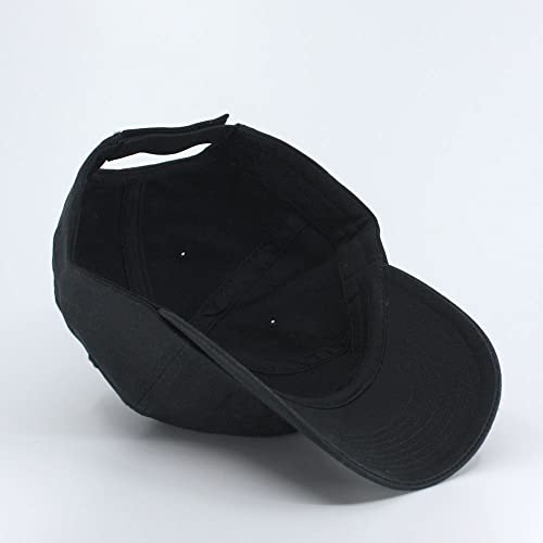 Plain Washed Cotton Adjustable 6 Panel Dad Hat Baseball Cap - color: Black/Black