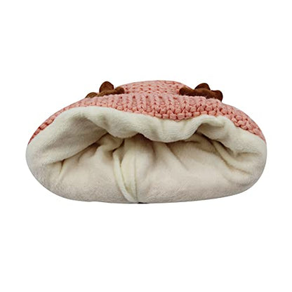 AIBEARTY Cute Deer Elk Antlers Baby Hat Winter Warm Plush Knitted Ear Warmer Bonnet Boys Girls Cap Beanie with Chin Strap - color: Pink