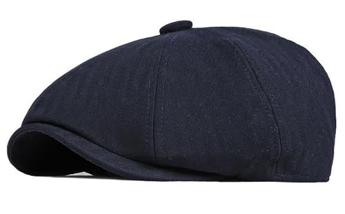 DIYDECAL Mens Newsboy Cap 8 Panel,Cotton Blend Flat Ivy Gatsby Cabbie Golf Hat - color: Navy Blue