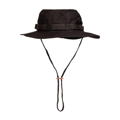 Mil-Tec Unisex Cotton Ripstop Boonie Hat - Durable Lightweight Tactical Outdoor Vented Wide Brim Hat w/Adjustable Chin Strap - color: Black, size: Medium