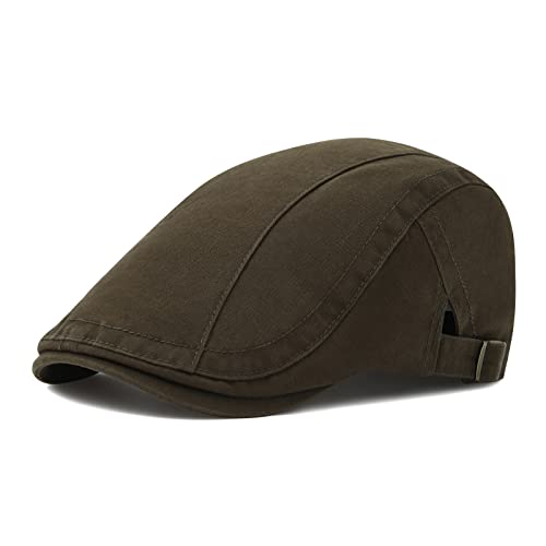 VOBOOM Men Cotton Newsboy Beret Hat Duckbill Buckle Cabbie Cap - color: Cotton-army Green