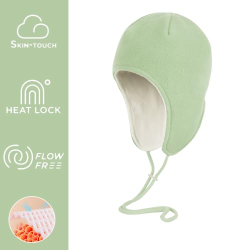 Mens Womens Warm Fleece Beanie Soft Winter Hat with Ear Flaps Windproof Ski Snow Cycling Skull Cap Helmet Liner - color: Sage Green