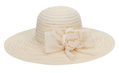 Women Wide Brim Organza Derby Hat Summer Sun Hat Fascinator Bridal Tea Party Wedding Hat - color: Beige-style 2