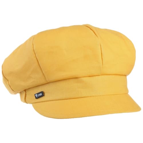 Lipodo Classic Baker Boy Cap Made in Italy Linen Cotton Ladies Elastic Band Spring Summer - color: Yellow