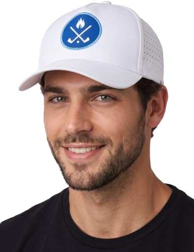 Funky Junque Mens High Crown Golf Hat, Performance Golf Cap - color: Crossed Golf Clubs - White