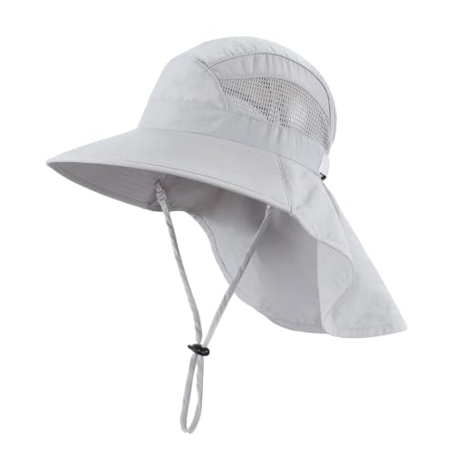 Home Prefer UPF50 Wide Brim Kids Sun Hat Neck Flap Boys Girls Sun Protection Hat for Beach Fishing - color: Light Grey, size: 2-4T