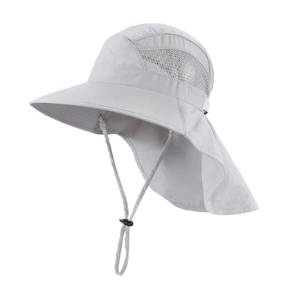 Home Prefer UPF50 Wide Brim Kids Sun Hat Neck Flap Boys Girls Sun Protection Hat for Beach Fishing - color: Light Grey, size: 2-4T