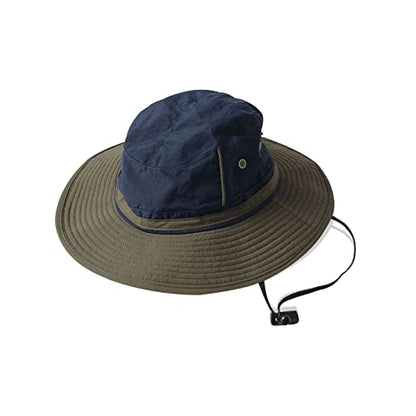 LumiSyne Unisex Two-Tone Bucket Hat Wide Brim Sun Hat UPF 50+ Adjustable Chin Strap Breathable Mesh Packable Boonie Hat - color: Green + Navy Blue, size: Small-Medium