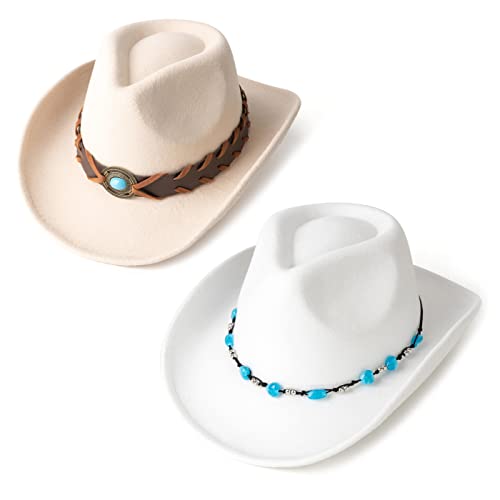 Western Cowboy Hat Felt Wide Brim Women Men Cowgirl Hats - color: Zh Group-beige+white