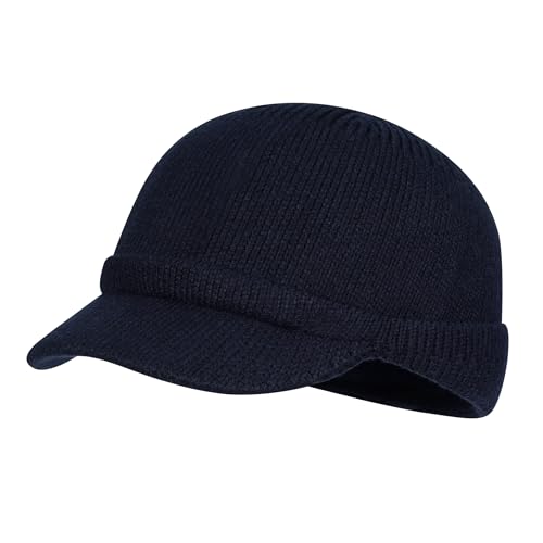 CLAPE Winter Knit Beanie with Brim, Unisex Cozy Head Beanie Hat with Visor, Warm Stretchy Winter Hat - color: Kh25w11-navy