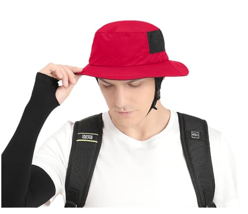Mens Womens Surf Bucket Hat Waterproof UPF50+ Foldable Beach Sun Hats - color: Red