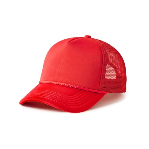 CHOK.LIDS Blank Foam Trucker Hat, Retro Mesh Rope Snapback Cap, Men Women - color: Curved Brim (Red)