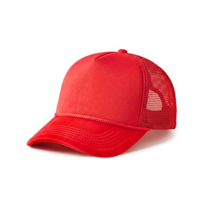 CHOK.LIDS Blank Foam Trucker Hat, Retro Mesh Rope Snapback Cap, Men Women - color: Curved Brim (Red)