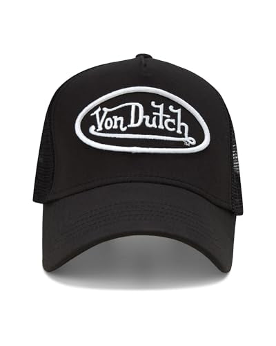 Von Dutch Unisex Trucker Hat - Retro Classic Solid Color Mesh Back Snapback Baseball Cap for Men & Women. - color: Black/White
