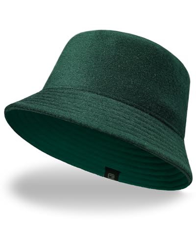 GADIEMKENSD Winter Bucket Hat - Premium Wool, Packable, Plain Colors, Unisex Warm Hat - color: Dark Green 2.0, size: Medium