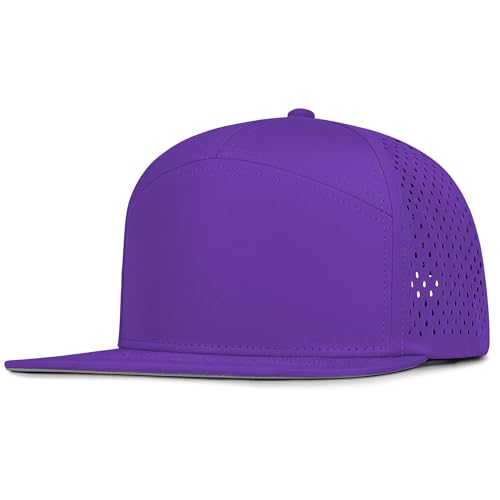 4 Inclusive Sizes Flat Bill Performance Trucker Hat Men Women, 7 Panel Snapback Running - color: 25.purple