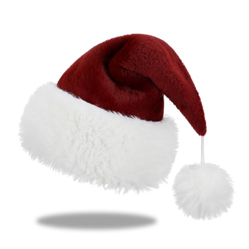 Personalized Santa Hat for Adults, Super Soft Plush Holiday Christmas Hat, Xmas New Year Party Headwear - color: Plush-burgundy