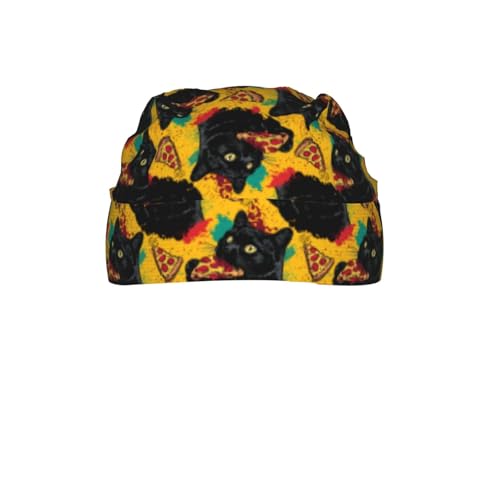 Adjustable Cycling Cap, Quick Dry Sports Bandana Skull Cap Helmet Liner - color: Funny Black Cat Pizza