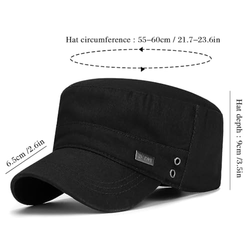 Cotton Military Caps for Men Women Unisex Flat Top Hat Adjustable Cadet Army Cap - color: Black