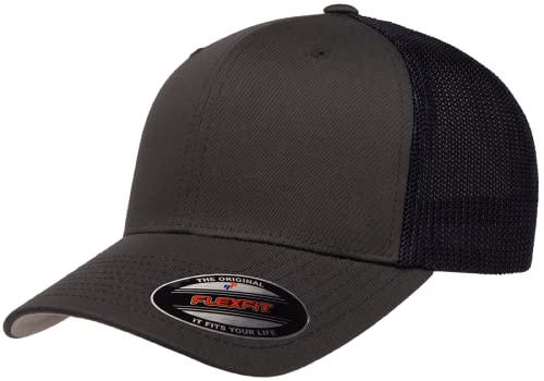 Flexfit 6511 핏 미드 프로파일 스트레치 메시 패널 트러커 캡 - color: 차콜/네이비, size: 라지-XL