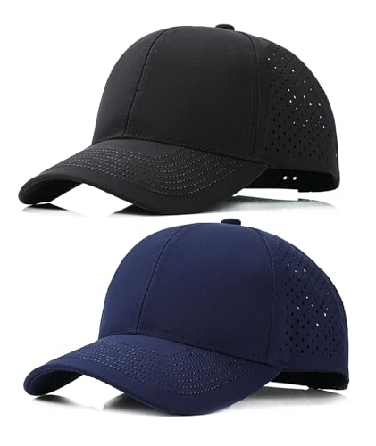 2 Pack Snapback Hats for Men Women Quick Dry Workouts Hat - color: Navy Blue + Black