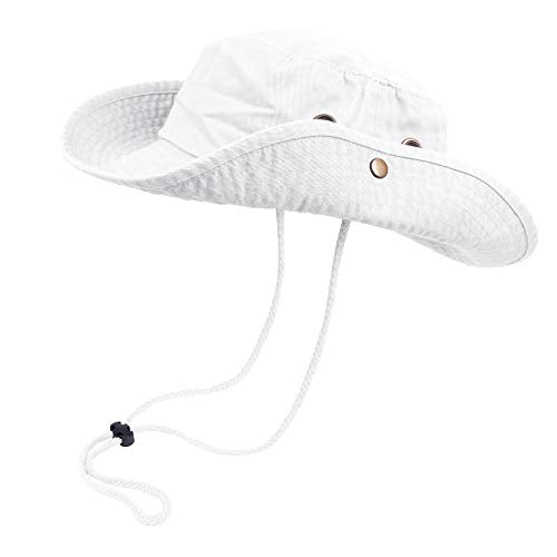 Bucket Hats with String Wide Brim Hiking Fishing UV Sun Protection Safari Unisex Boonie - color: White, size: Small-Medium