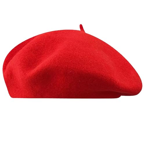 Women Classic French Beret Hat Irish Painter Cap Warm Wool Artist Beanie Hat Lady Fancy Dress - color: B-red
