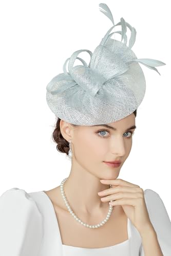 BABEYOND Fascinators Hats for Women Tea Party Glitter Pillbox Hat Derby Hat - color: Light Blue