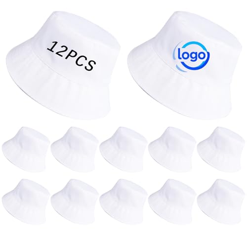 Bucket Hats Bulk Solid Color DIY Blank Hat Bucket Hats for Men, Women and Adults - color: 12 Pcs White Bucket Hat