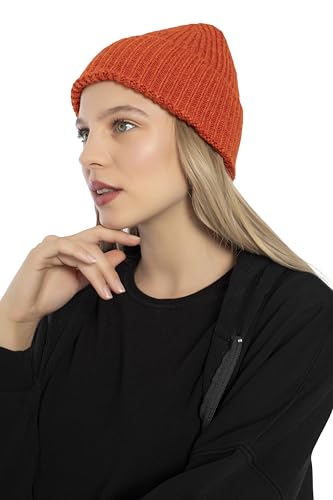 Seamless Beanie Cap, Acrylic Unisex Winter Beanie - color: Orange
