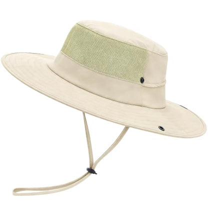 Cooling Sun Bucket Hat, UPF 50+ Wide Brim Boonie Hat with Ponytail Hole - color: 01 Beige