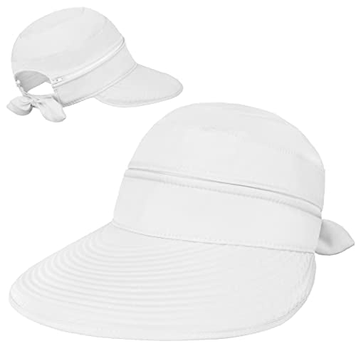 SUN CUBE Womens Sun Hat UV Protection Wide Brim Zip-Off Golf Visor - color: White